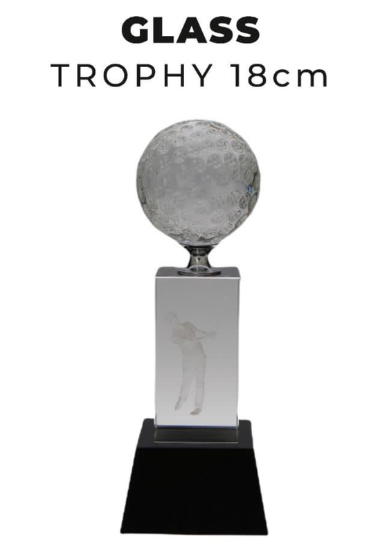 TR0268 Glass Trophy  with Golf Ball 18cm